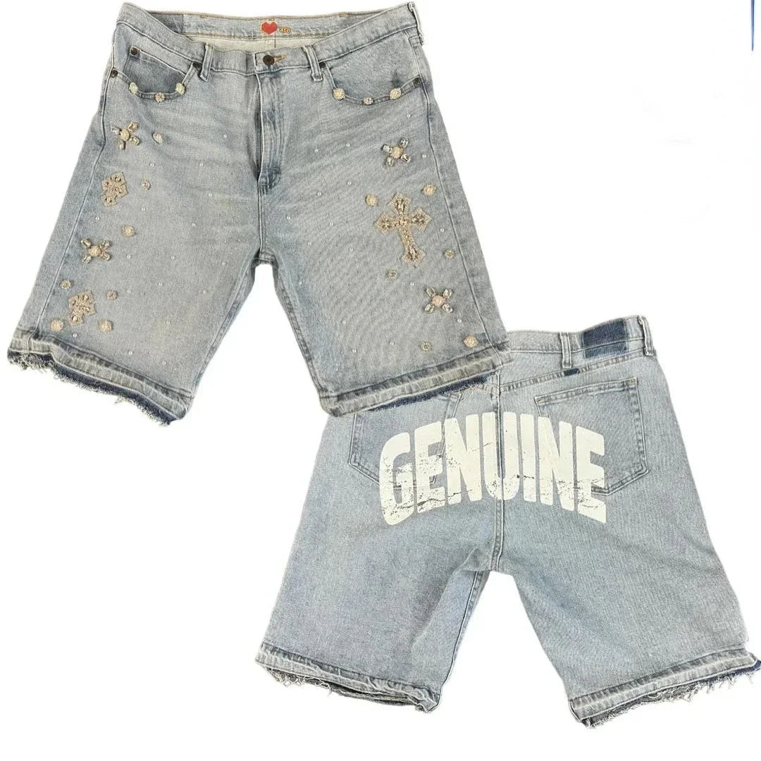 hrajuku gothic cross diamond embroidery sweatpants print shorts and pants men pattern casual hip hop wide leg y2k pants unique joggers style 1727