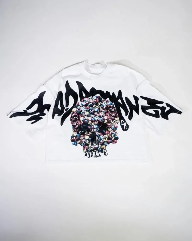 Y2k New Summer Street Skull Letter Printed Short-sleeved Shirt Women Clothing Harajuku Retro Gothic Punk Oversized T-shirt Men Street King Limited