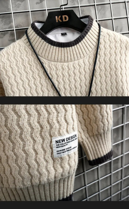 Brand Clothing Men's Loose Pullover Male Slim Fit Fashion Knitted Sweater Man  Thick Warm Pull Homme Retro Stripe Sweaters 4XL Street King Limited