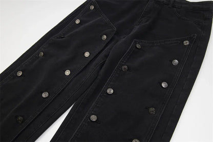 detachable button black washed baggy jeans for men straight harajuku ropa hombre loose denim trousers oversized cargo pants 1 unique cargo style 1147