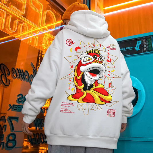 Y2K Vintage Lion Dance Graphic Hoodies For Men Oversized Streetwear Pullover Sweatshirts Hip Hop Fleece Printed Hoodie Clothing Street King Limited