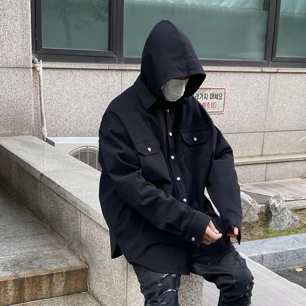 Back Zipper Vibe Style Black Long Sleeve Shirts Jackets for Men Streetwear Y2k Baggy Ropa Hombre Camisas Oversized Loose Coat Street King Limited
