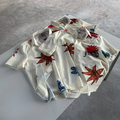 24SS Vintage Retro Starfish Direct Print High-Street Casual Beach Style Quality Short Sleeve Shirt Street King Limited