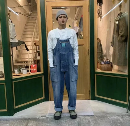 2023 men clothing chic denim overalls mens work cargo pants old school easy worker multi pocket bib jumpsuit denim pants unique cargo style 705
