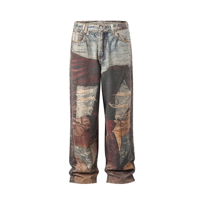 new autumn frayed patchwork baggy jeans pants for men and women straight ripped casual denim trousers oversized loose cargos combat utility trousers