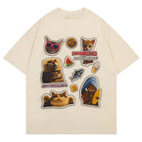 Men Cotton T Shirt Fun Cartoon Cat Printed Tees Retro American Oversize Loose Couple Short Sleeve Tshirt Tops 3 Colors Optional Street King Limited