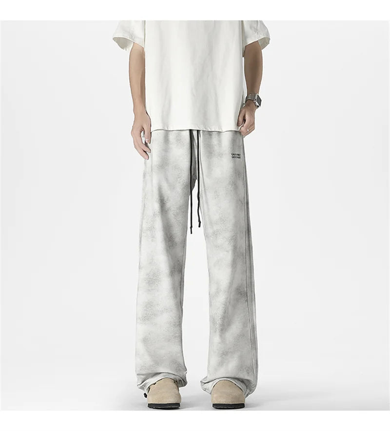 winter mens gray thickened straight leg sweatpants 2025 high street baggy drape pants korean fashion y2k casual trousers unique joggers style 134