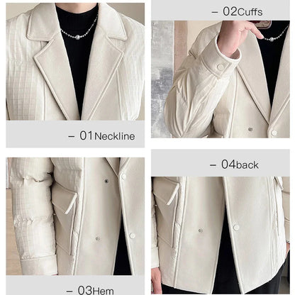 winter splice wool suit collar padded cotton jacket men business casual fashion loose thick warm parkas jacket coat outerwear unique default style 1499
