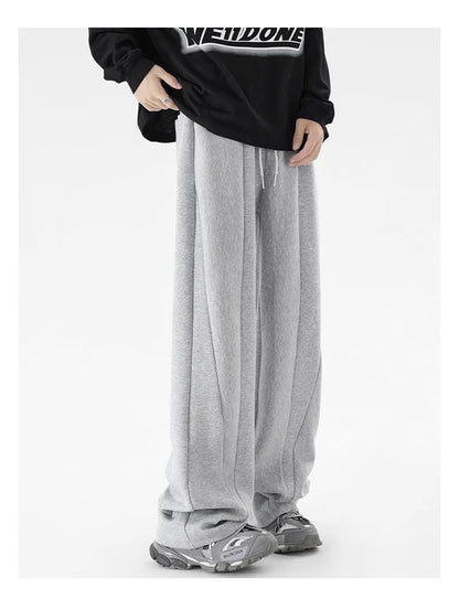 winter mens gray thickened straight leg sweatpants 2025 high street baggy drape pants korean fashion y2k casual trousers unique joggers style 150