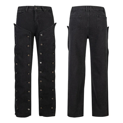 detachable button black washed baggy jeans for men straight harajuku ropa hombre loose denim trousers oversized cargo pants 1 combat utility trousers