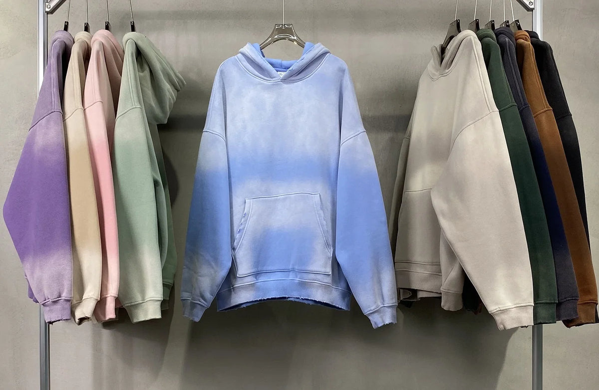 Autumn and Winter Washing Spray Dyeing Baggy Hoodies Distressed Hip Hop Gradient Men's and Women's Oversize Hooded Sweatshirts Street King Limited