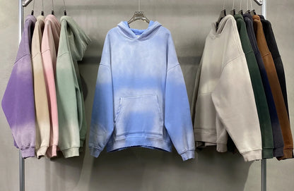Autumn and Winter Washing Spray Dyeing Baggy Hoodies Distressed Hip Hop Gradient Men's and Women's Oversize Hooded Sweatshirts Street King Limited