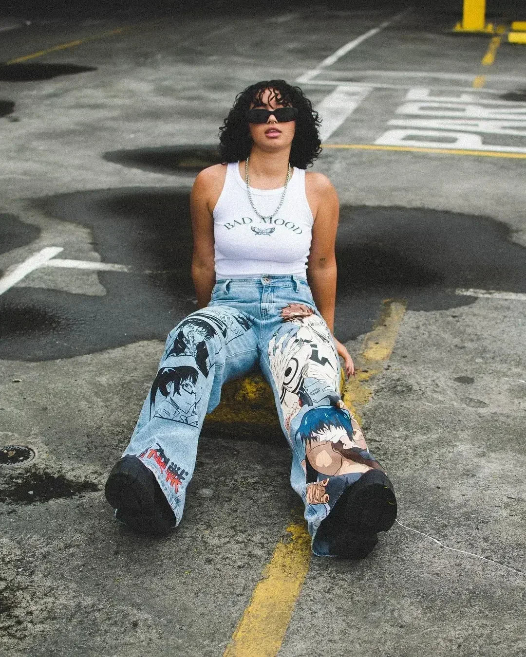 Harajuku fashion mens women’s jeans lightning graphic wide leg jean streetwear y2k denim cuples high waist pants men clothing Street King Limited