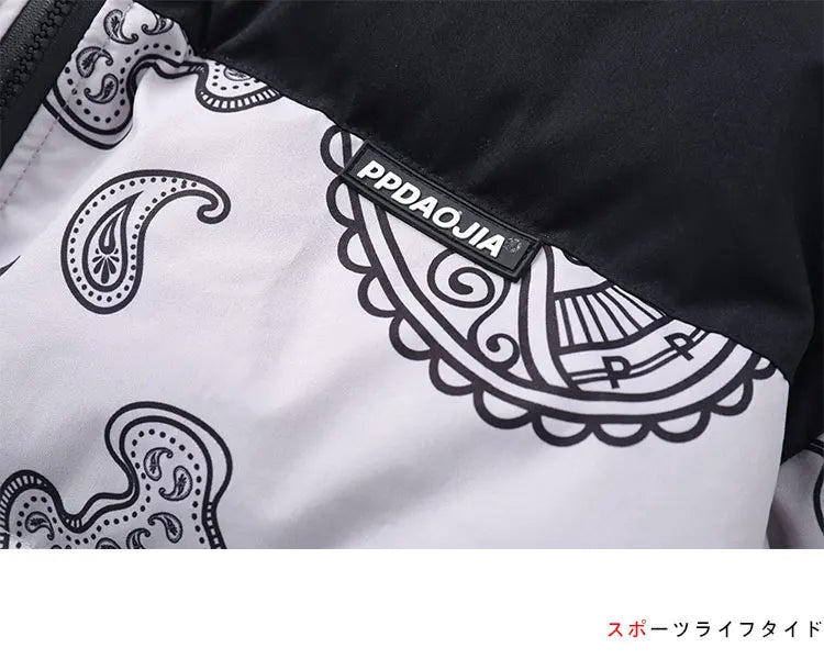 Men Japanese Streetwear Puffer Jackets 2023 Winter Mens Full Print Fashions Bubble Coat Couple Patchwork Thick Parkas Street King Limited