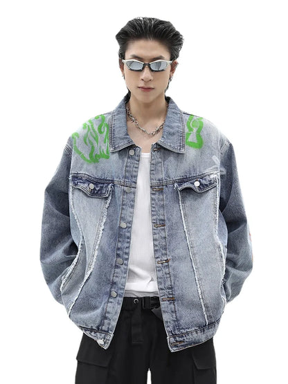 men harajuku graffiti denim jacket and coat fashion hip hop long sleeve jean patchwork outerwear casual streetwear jeans jackets unique jeans style 3717