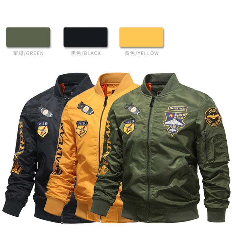 mens spring and autumn thin army green black yellow motorcycle pilot baseball uniform sports jacket mens hip hop style jacket urban fashion pants