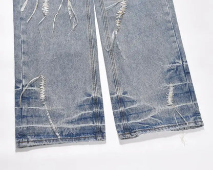 fashion loose streetwear denim jeans new casual wide legs straight jean pants hip hop tassel joggers baggy jeans men clothing unique joggers style 4911