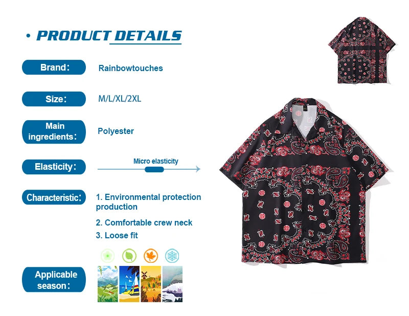 Rainbowtouches Unisex Summer Fresh Style Crane Digital Printing Comfortable  PrintingPolyester Casual Hawaii Street Wear Shirts Street King Limited