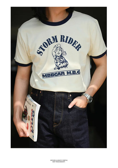 Summer Classical Monroe Retro Men's Short-sleeved T-shirt 100% Cotton Color Contrast Printing Round Neck T-shirt Street King Limited