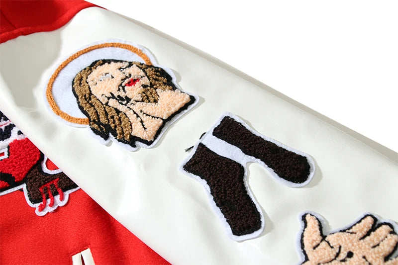 high street color block graffiti embroidery baseball jacket mens leather sleeve woolen patchwork stand oversized winter coats unique default style 941