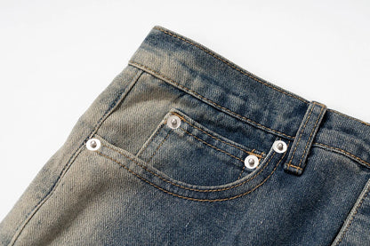 Ro Style Gradient Blue Horn Stacked Floor Dragging Jeans Unisex Streetwear Baggy Y2K Ribbons Zipper Denim Trousers Oversized Street King Limited