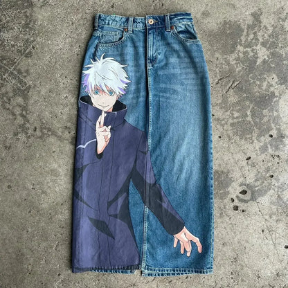 harajuku high street y2k baggy jeans punk popular print wide leg denim pants jeans streetwear trouser men clothing unique jeans style 2001