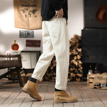 plus size 28 42 men streetwear fashion loose casual straight ankle length white denim jeans pant cityboy harem jeans trouser ripped baggy denim