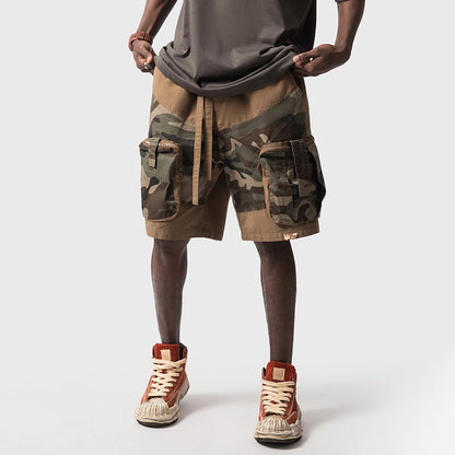 y2k shorts summer american street multi pocket camouflage workwear mens shorts trendy casual five quarter pants mens clothing drawstring street shorts