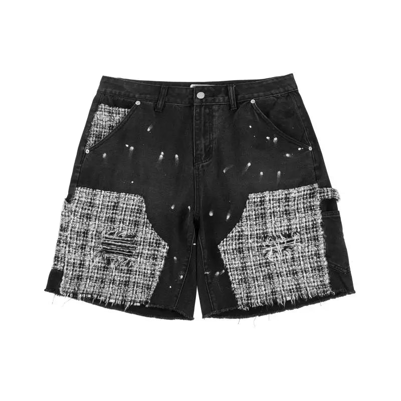 ripped holes patchwork denim jeans shorts mens high street straight short jeans hip hop streetwear casual short joggers pants casual joggers