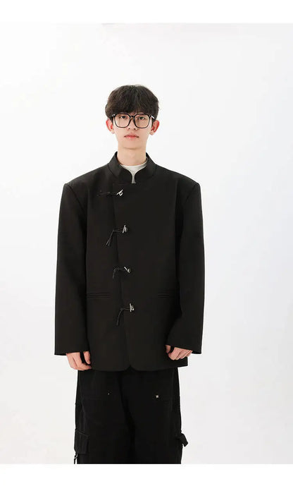 men fashion streetwear vintage stand collar loose casual black suit blazer jacket couple spring autumn coat outerwear unique default style 806
