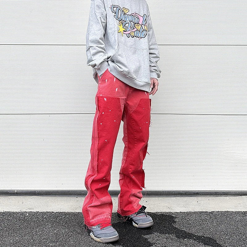 streetwear cleanfit double knee graffiti baggy pants jeans y2k vintage flare denim pants men patchwork patches for women clothes urban skinny jeans