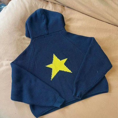 Traf-2024 Women's Sweater zssiibo Official Website Autumn and Winter New Y2K Five Star Pattern Hoodie Women's Wear Street King Limited