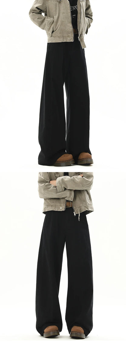 american style vintage wide leg cargo pants mens baggy fashion high street overalls coffee streetwear male mopping trousers unique cargo style 1097