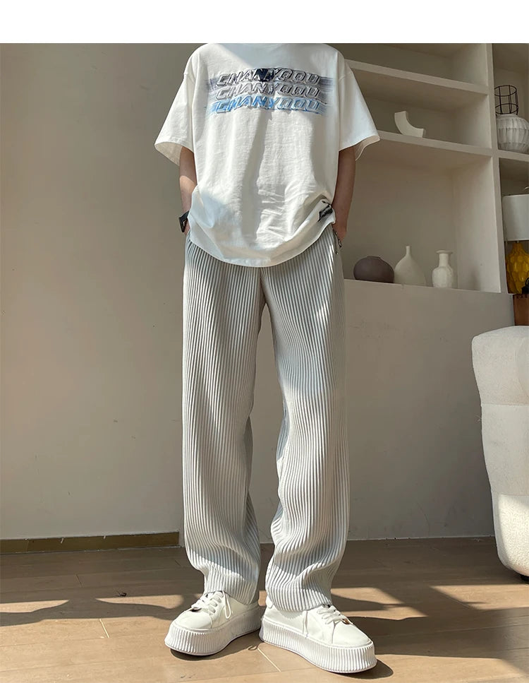 Summer Pleated Pants Men Oversized Fashion Casual Ice Silk Pants Men Streetwear Hip Hop Loose Wide Leg Pants Mens Trousers S-2XL Street King Limited