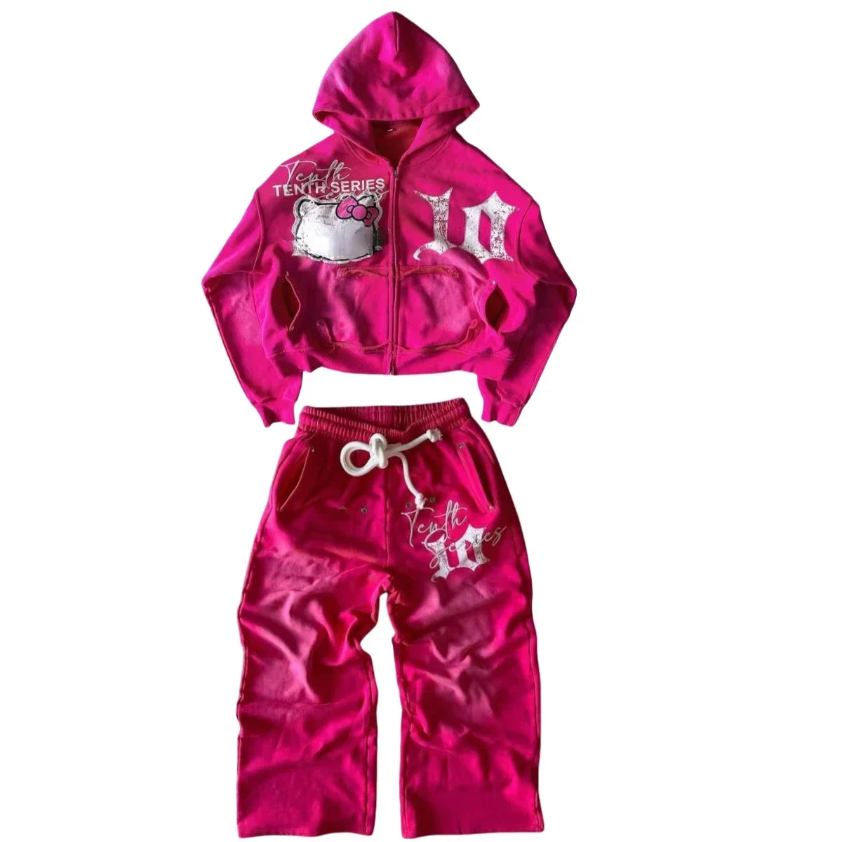 gothic cartoon embroidered letters pink loose hoodie sweatshirt 2 piece sets womens outfits streetwear zipper hoodie y2k clothes clean everyday pants