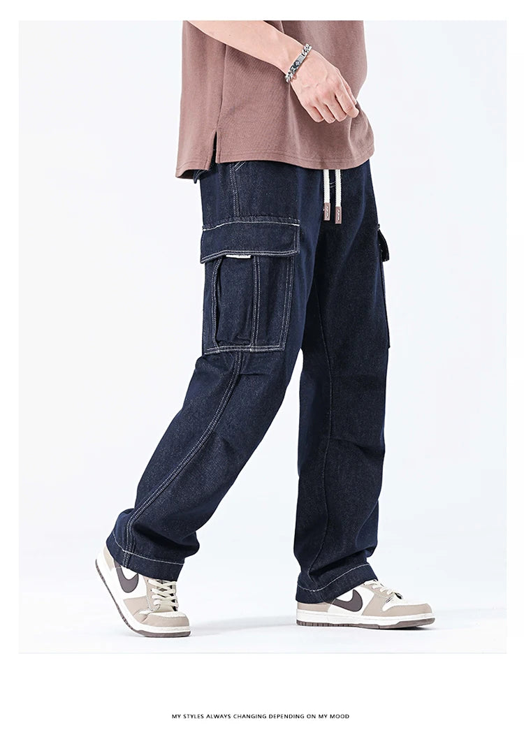 men autumn summer streetwear fashion plus size loose casual straight cargo jeans pant campus boy jeans trousers unique cargo style 2275