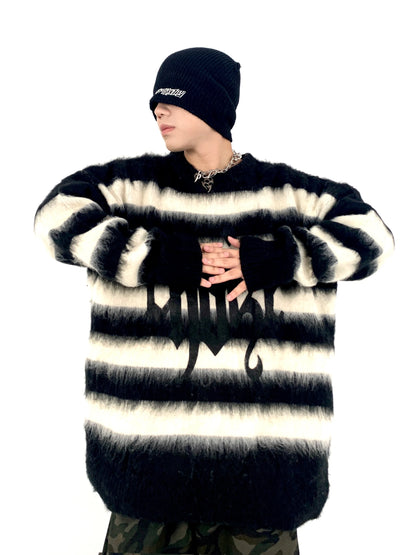 Hip Hop Striped Oversized Sweater Mens Autumn Winter Punk O-neck Long Sleeve Pullover Streetwear Casual Loose Sweaters Clothing Street King Limited