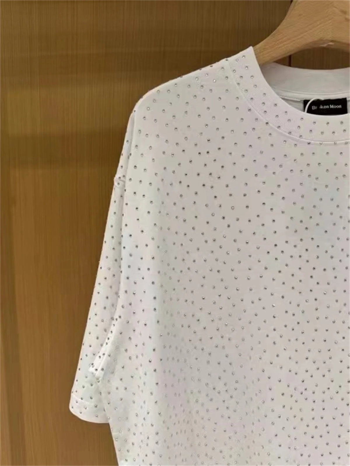 BALCG Style Original Heavy duty Starry Sky Washed Olded Starry Sky Rhinestone Oversized Loose Short sleeved T-shirt White Street King Limited