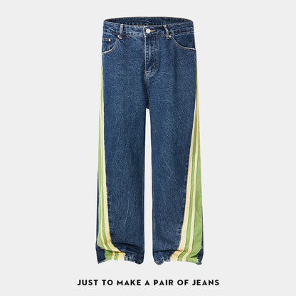 men streetwear fashion side splice hip hop loose casual wide leg straight baggy jeans pant cityboy jeans pants trousers unique jeans style 2511