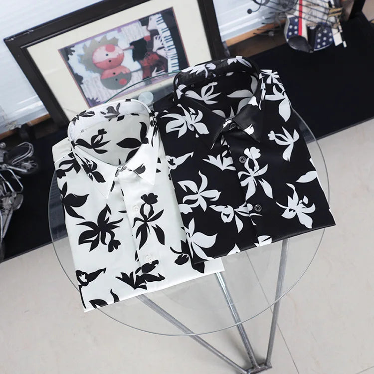 New 2021 luxury Men Classic Hibiscus Flowers Fashion 50% Silk Casual Shirts Shirt high quality Pocket Short sleeves #A48 Street King Limited