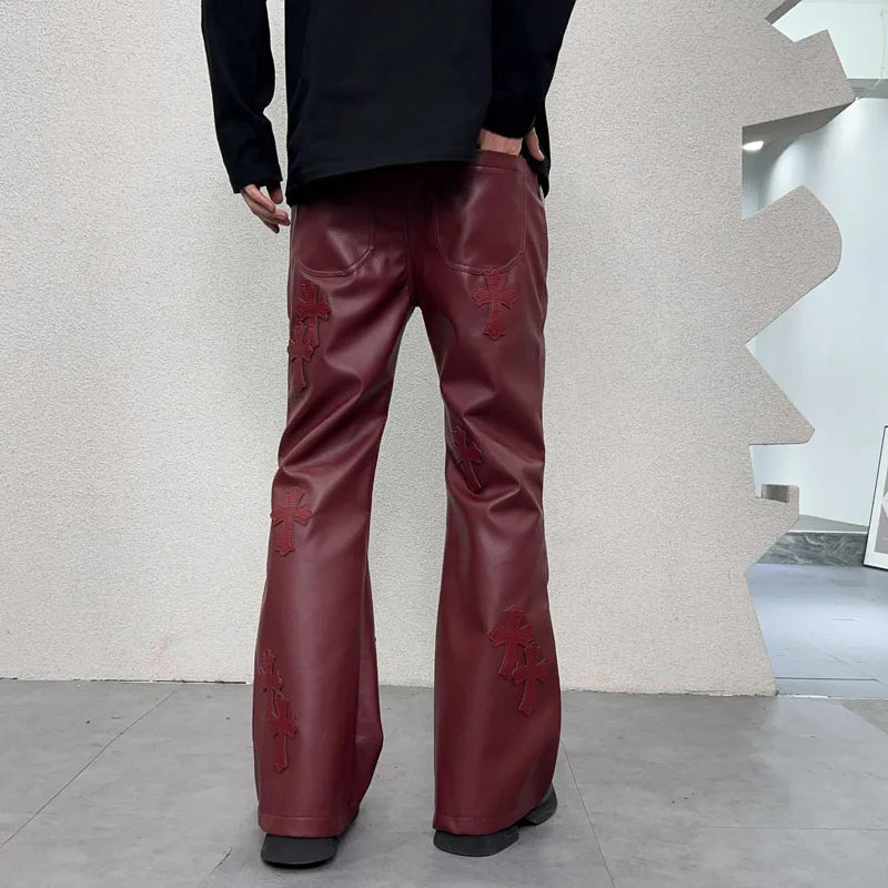 pu leather pants men streetwear fashion hip hop punk gothic vibe casual faux leather pant man boyfriend motorcycle trousers unique default style 2901