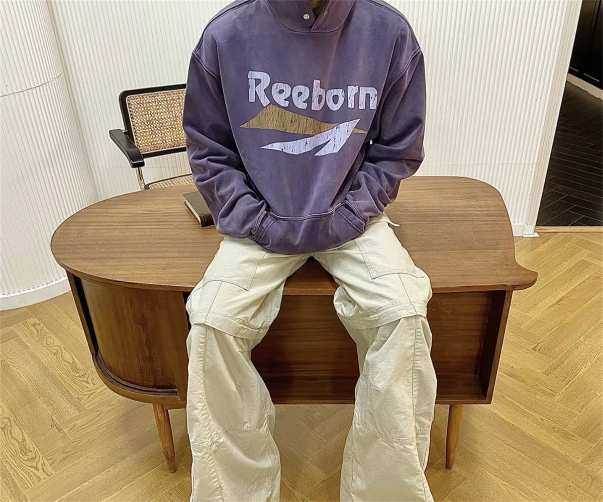 FP Brand Fashion New REEBORN Cracked Slogan Print High-Street Oversized Casual Cotton Hoodie Sweatshirt Street King Limited
