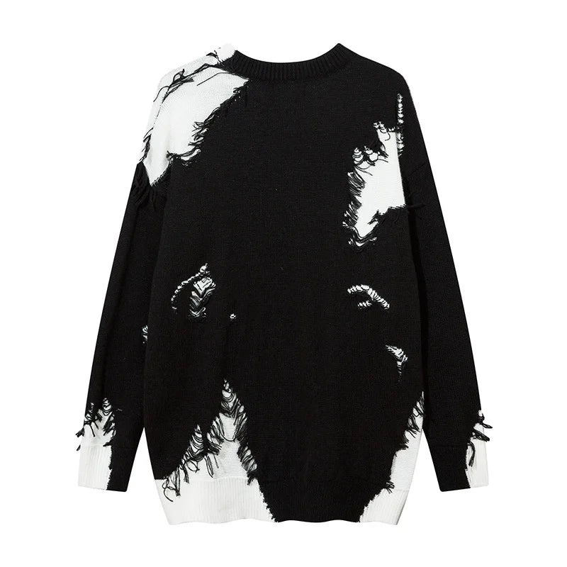 Men Ripped Sweater 2023 Distressed Vintage Graphic Streetwear Hip Hop Knitted Pullover Retro Sweater Loose Knitwear Hipster Street King Limited