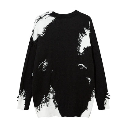 Men Ripped Sweater 2023 Distressed Vintage Graphic Streetwear Hip Hop Knitted Pullover Retro Sweater Loose Knitwear Hipster Street King Limited