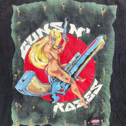 Summer Guns and Roses American Style Vintage High Quality Casual Short Sleeved T-shirt Cartoon Print High Version High Street Street King Limited