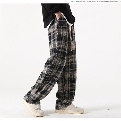 new mens y2k plaid casual baggy trousers autumn korean fashion straight woolen pants y2k vintage streetwear pantalones hombre unique default style 416