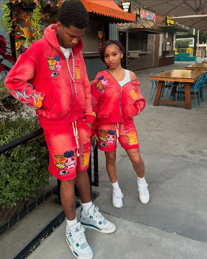 European and American High Street Clothing Y2k Harajuku Fashion Printed Zipper Hoodie Retro Hip-hop Oversized Sweatshirt Men Street King Limited