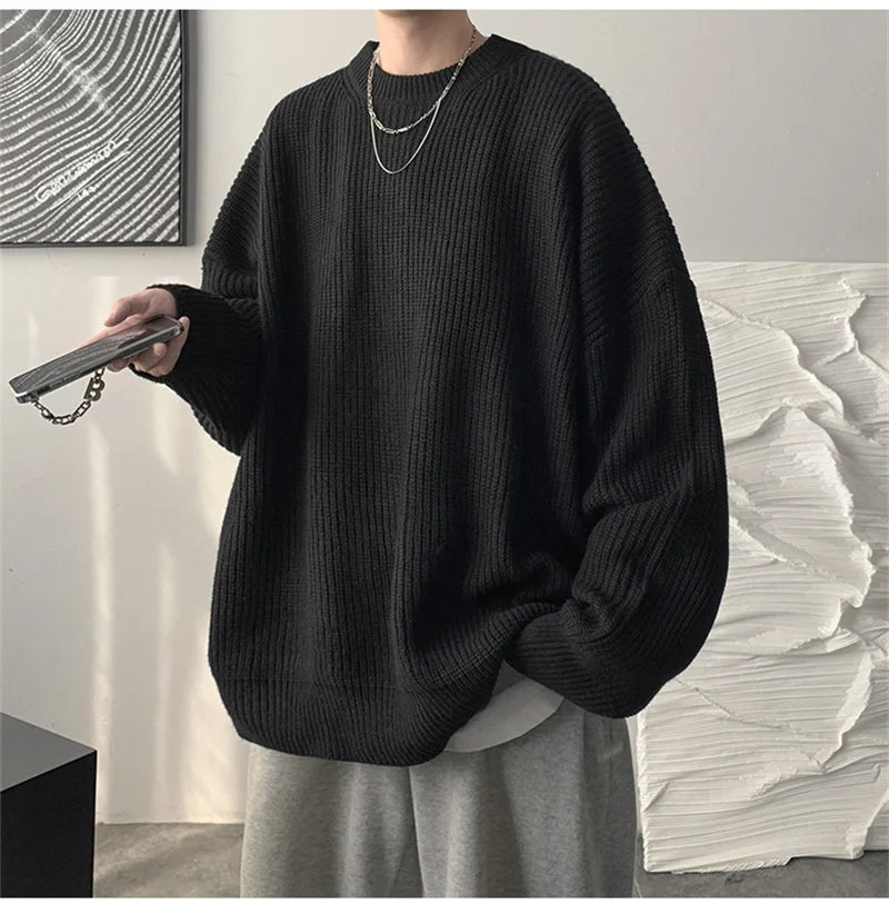 2023 Autumn Crew Neck Solid Color Pullover Sweaters For Men Casual Y2K Knitted Sweater High Street Fashion Jumpers Hombre Street King Limited