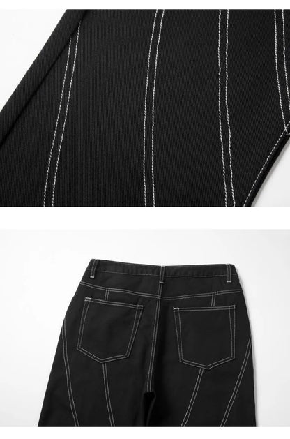 fashion design lines denim jeans mens zipper loose straight trousers hip hop new casual streetwear pants joggers baggy jeans unique joggers style 437