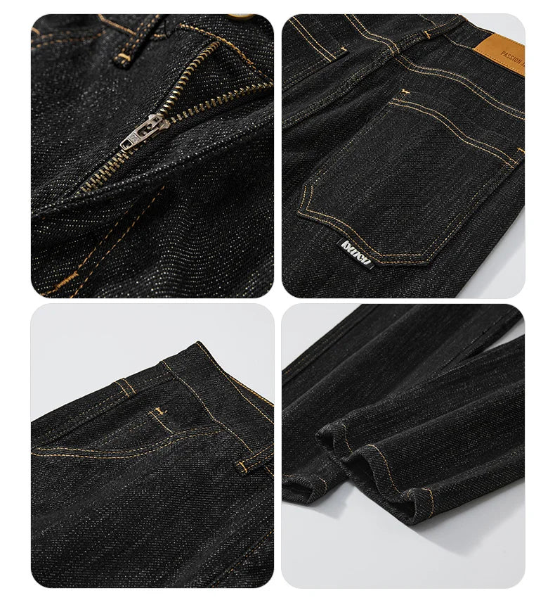 plus size 28 42 micro elastic jeans men classic fashion casual loose straight black denim jeans pant cityboy jeans long trousers ripped baggy denim